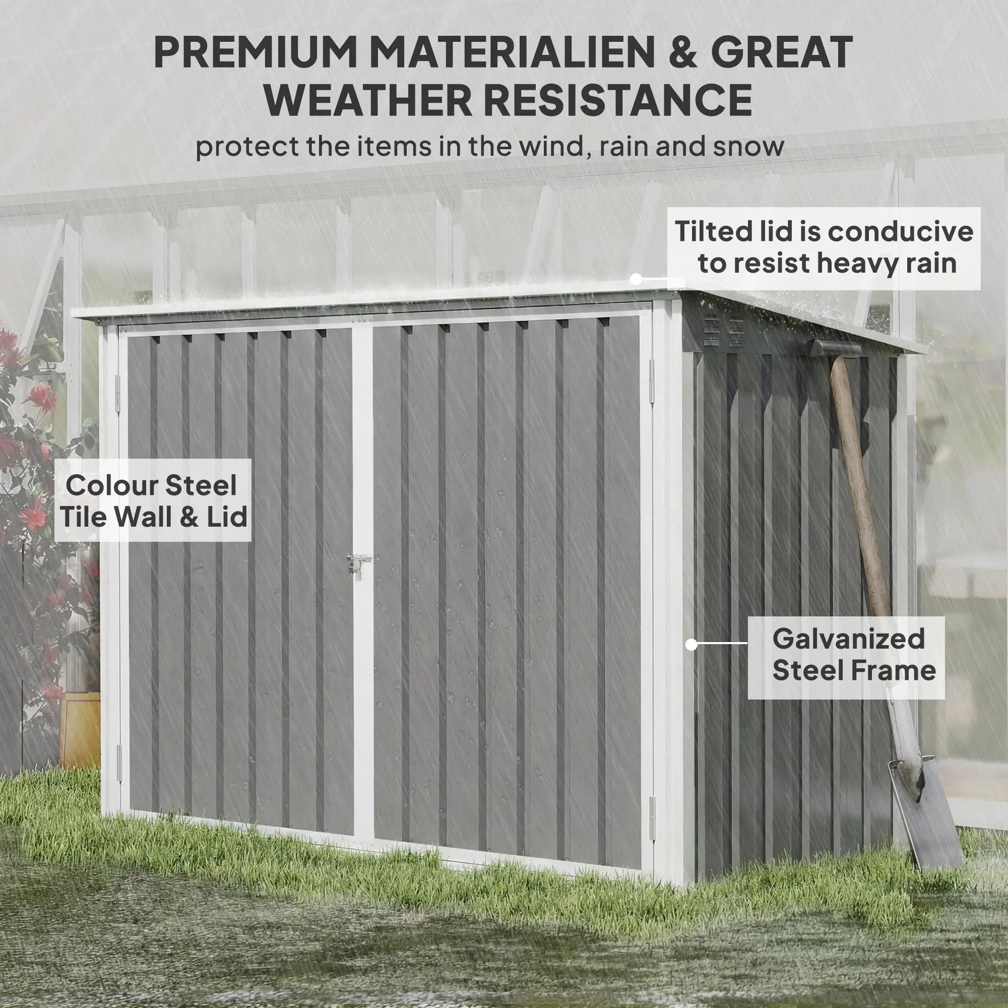 Outdoor Metal Storage Shed, Double Door With Vents, Light Grey Sheds at Gallery Canada