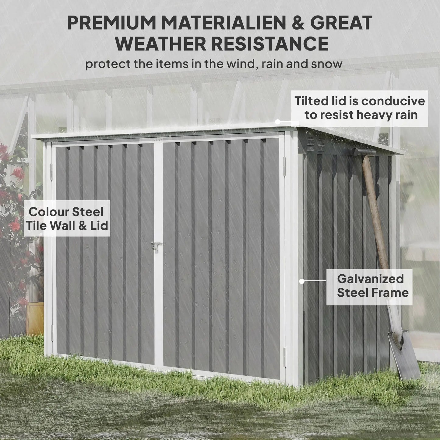 Outdoor Metal Storage Shed, Double Door With Vents, Light Grey Sheds at Gallery Canada