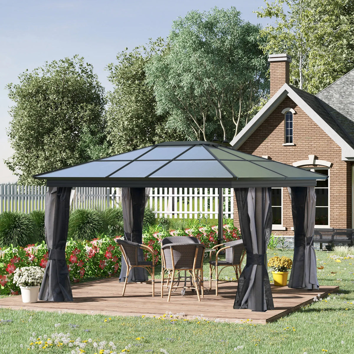 12' x 15' Hardtop Gazebo, Polycarbonate Roof, Aluminum Frame, Dark Grey