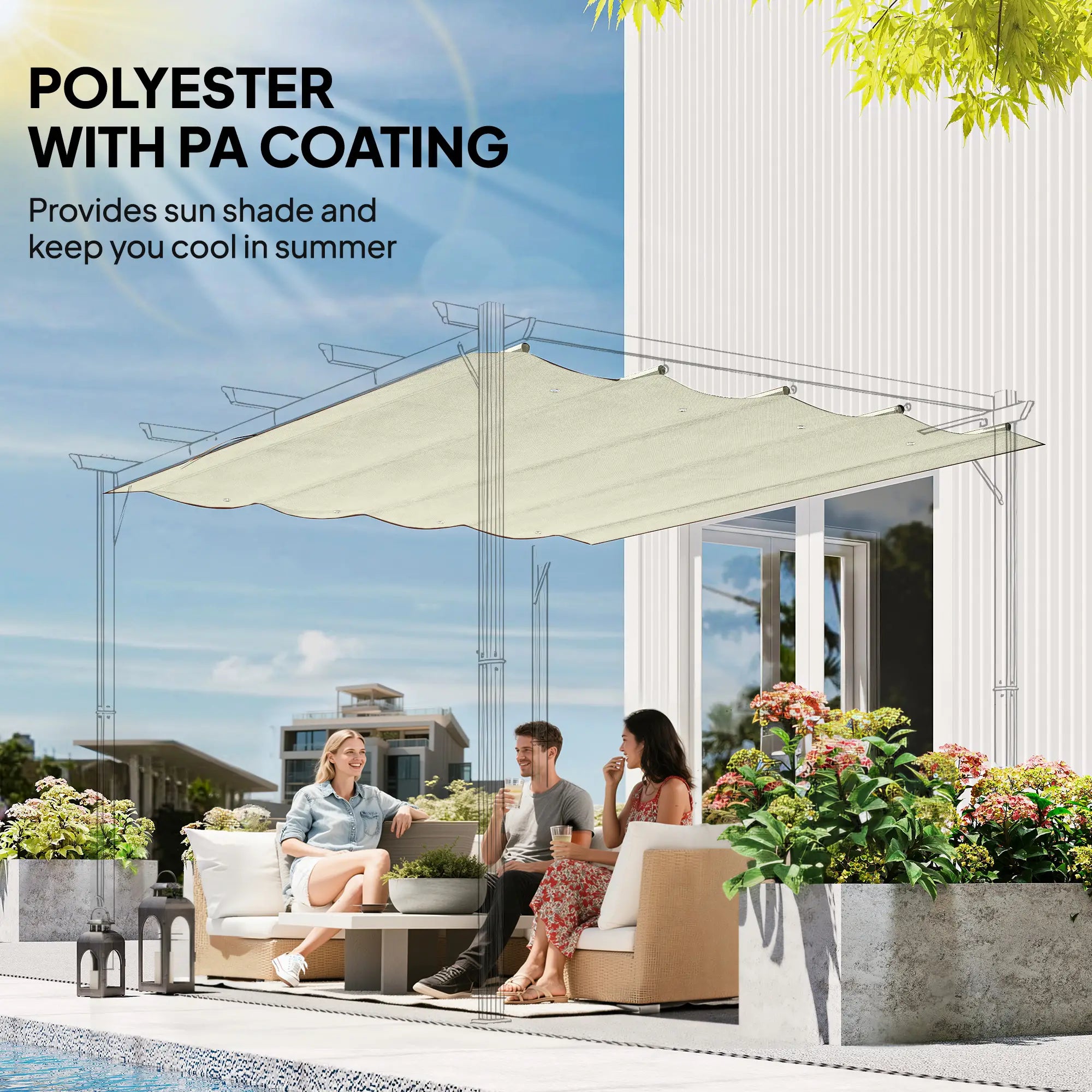 Retractable Pergola Canopy, 10' x 7' Sun Shade, UV30+, Cream White Gazebo Canopy Replacement at Gallery Canada