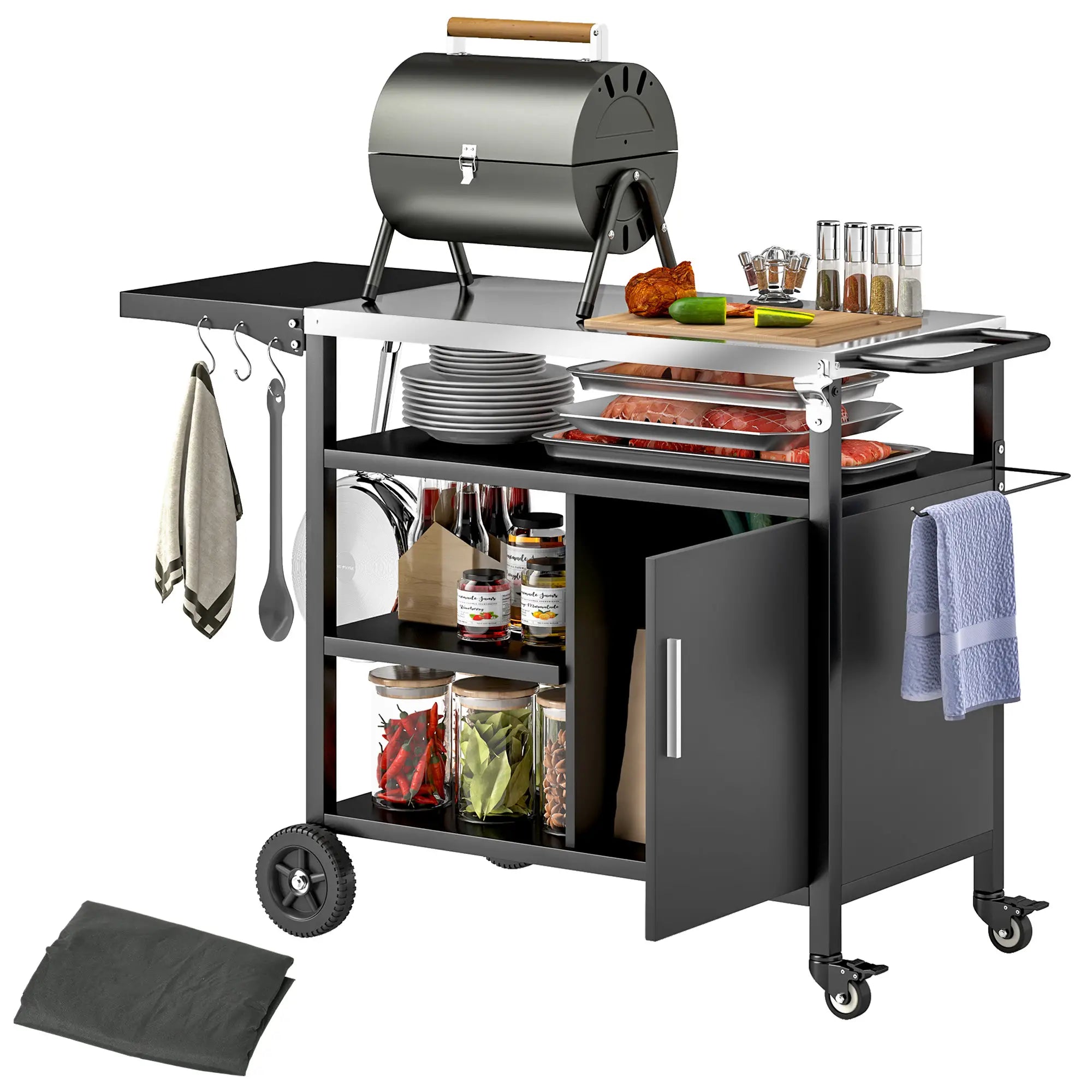 Outdoor BBQ Stand, Foldable Side Table, Stainless Steel Top, Pizza Oven Table Outdoor Grill Carts at Gallery Canada