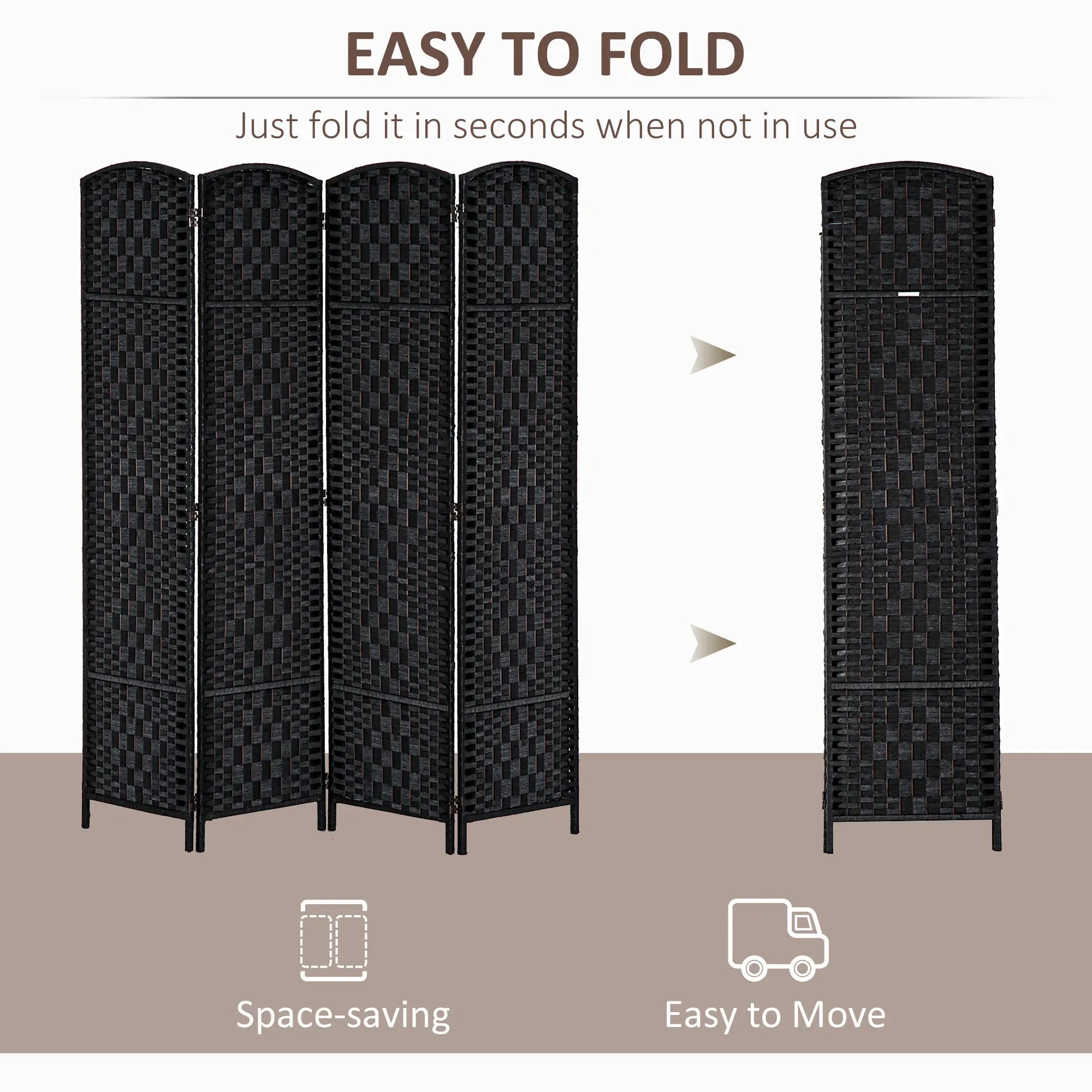 6ft Folding Room Divider, 4 Panel Wooden Frame, Black Room Dividers at Gallery Canada