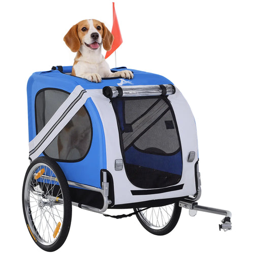 Dog Bike Trailer, Pet Cargo Carrier, 3 Entrances, Large Wheels, Mesh Screen, White