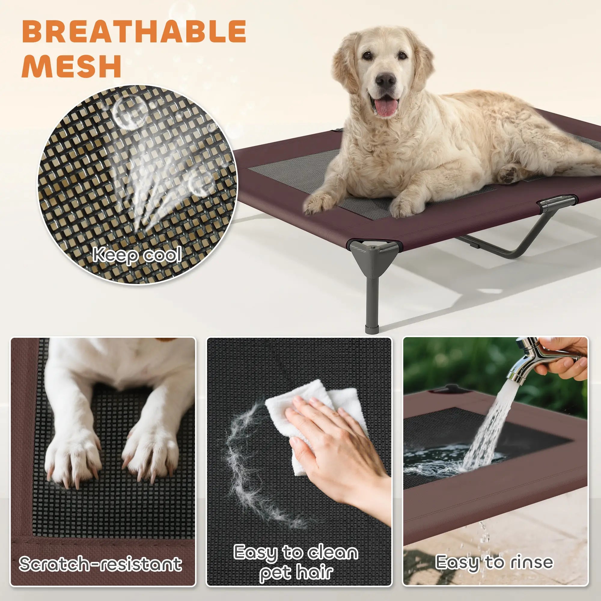 Elevated Dog Bed With Canopy, Washable Mesh Steel Frame, 41.7