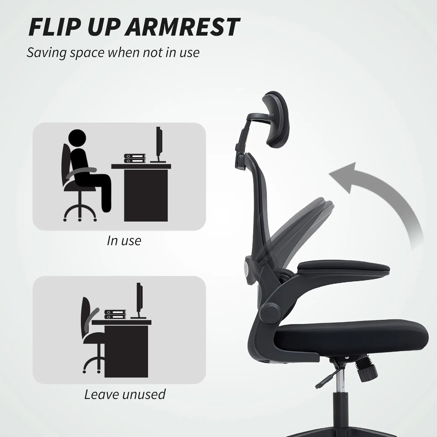 Ergonomic Mesh Office Chair, High Back, Rotatable Headrest, Flip Up Armrests, Lumbar Support, Black Task Chairs at Gallery Canada