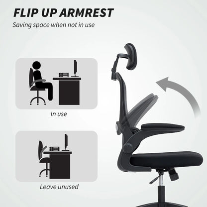 Ergonomic Mesh Office Chair, High Back, Rotatable Headrest, Flip Up Armrests, Lumbar Support, Black Task Chairs at Gallery Canada
