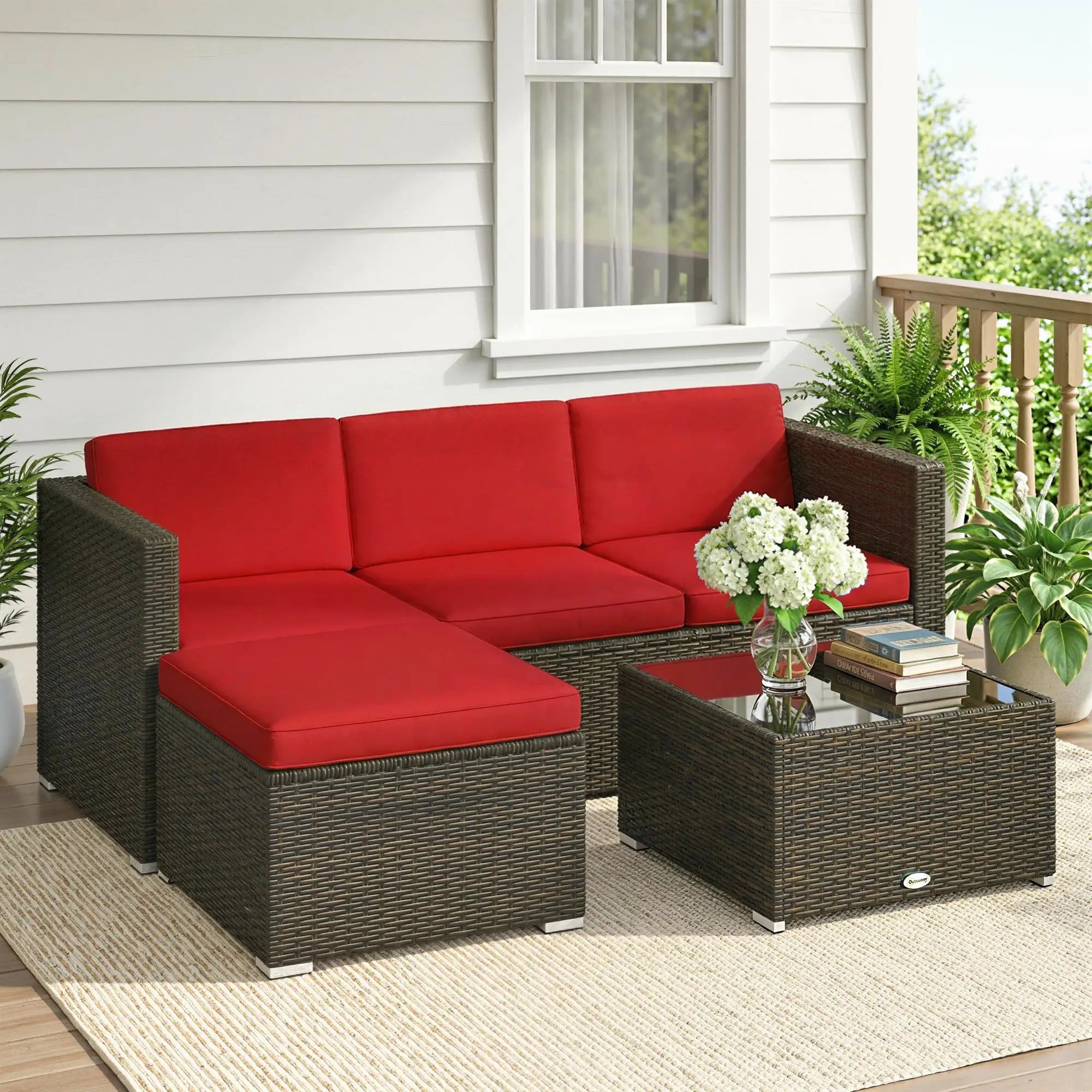 3-Piece Patio Furniture Set, Outdoor PE Rattan Wicker Sofa, Glass Top Table Patio Furniture Sets at Gallery Canada