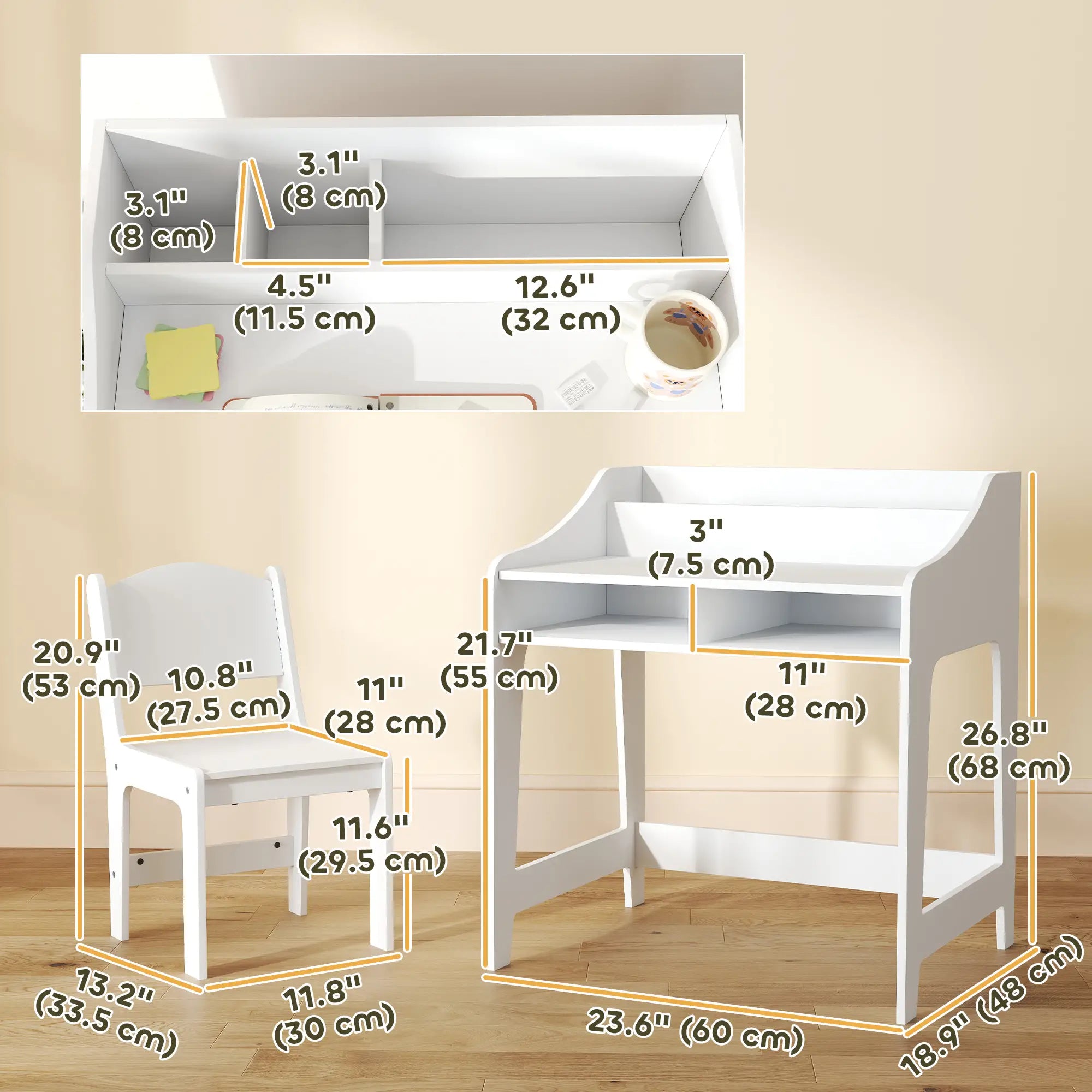 Kids Desk and Chair Set with Storage, 3-8 Years, White Kids Desk Sets at Gallery Canada