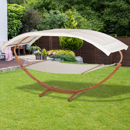 2 Person Wood Swing Hammock with Stand, Canopy, White/Teak Hammocks with Stand at Gallery Canada