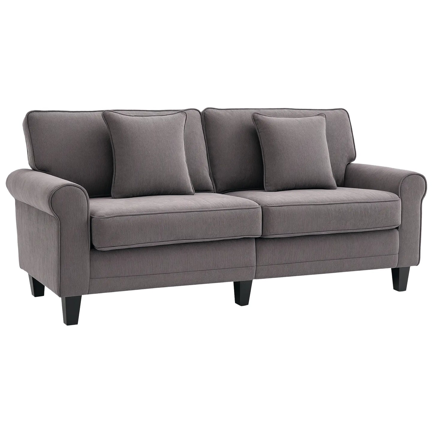 Modern 3 Seater Sofa, Corduroy Fabric, Pine Wood Legs, Light Grey 3-Seater Sofas at Gallery Canada