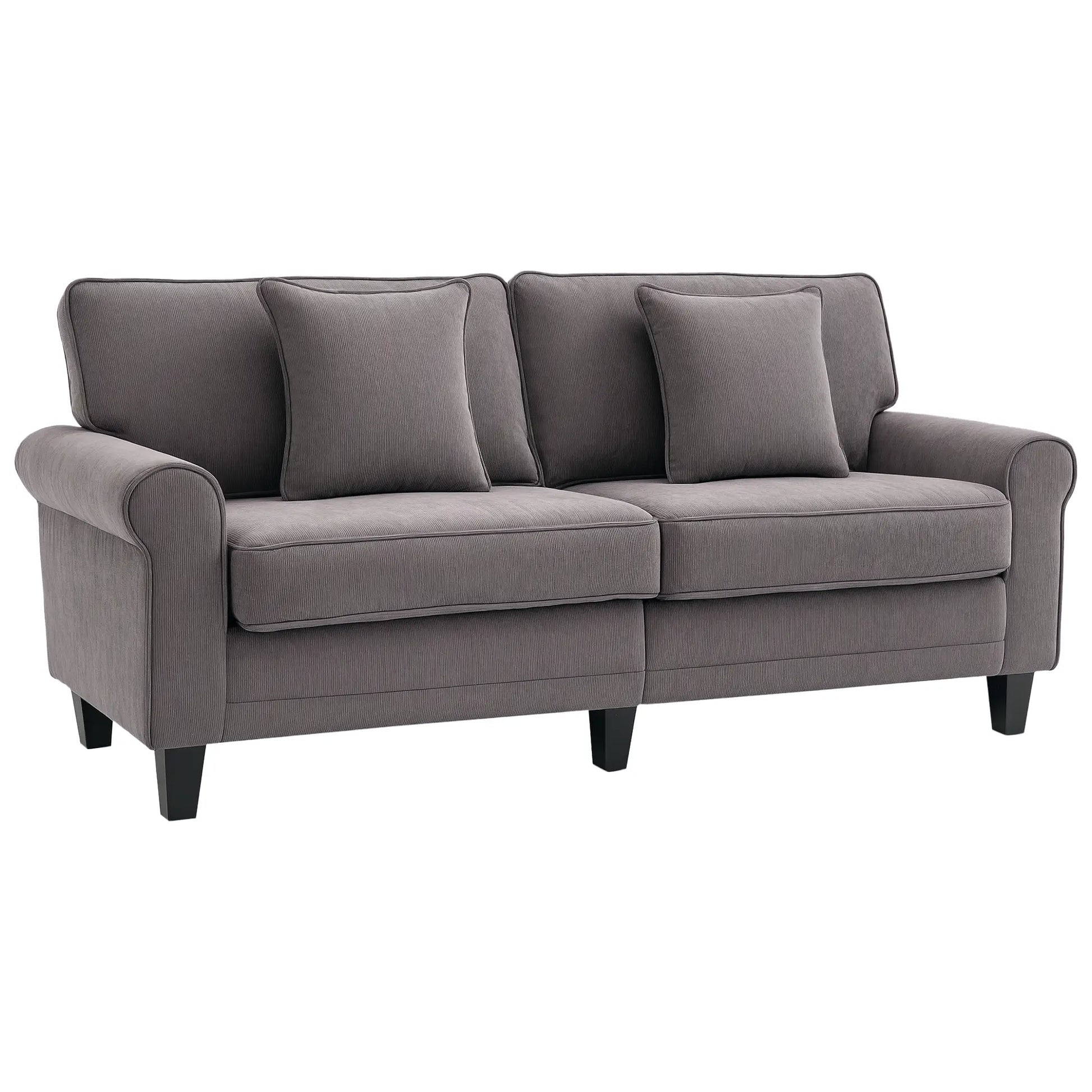 Modern 3 Seater Sofa, Corduroy Fabric, Pine Wood Legs, Light Grey 3-Seater Sofas at Gallery Canada