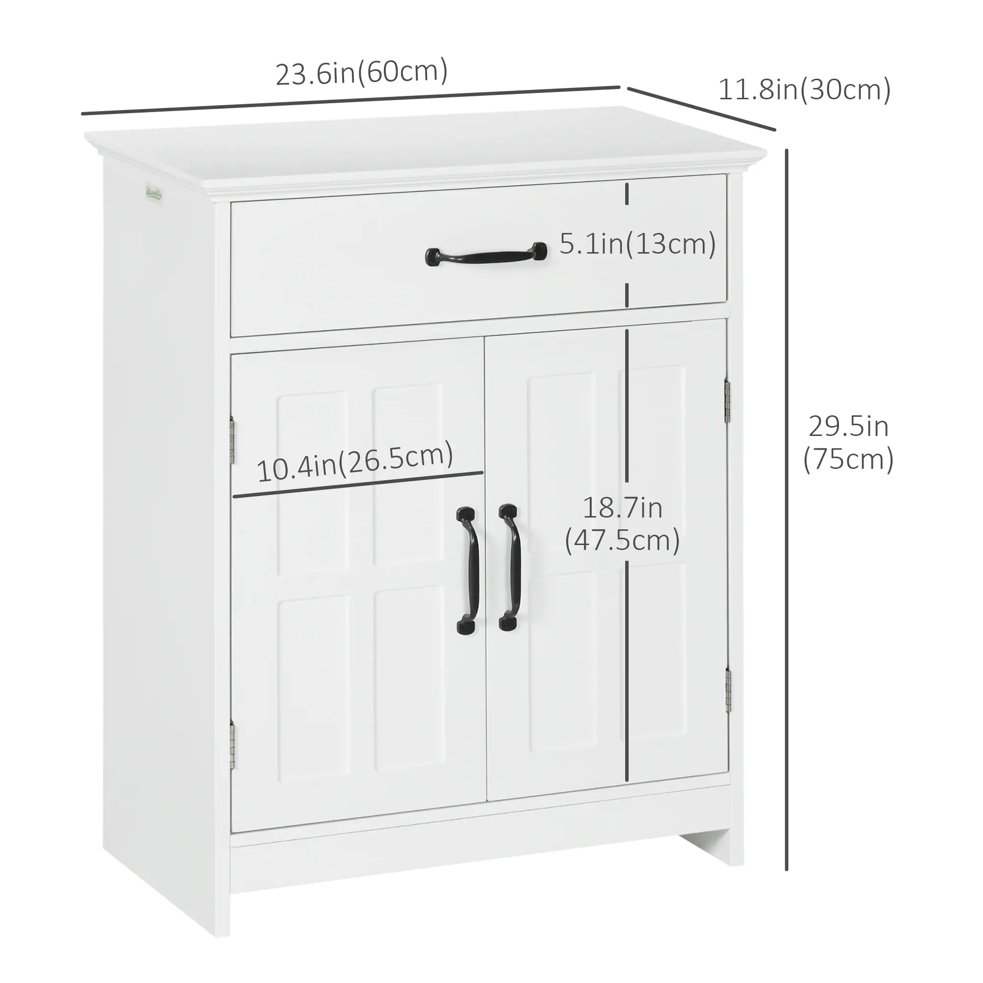 Bathroom Cabinet, 2 Doors, Adjustable Shelves, 23.6