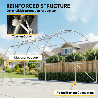 10' x 16' Heavy Duty Carport Tent, Zippered Door, PE Cover, Grey Car Shelters at Gallery Canada