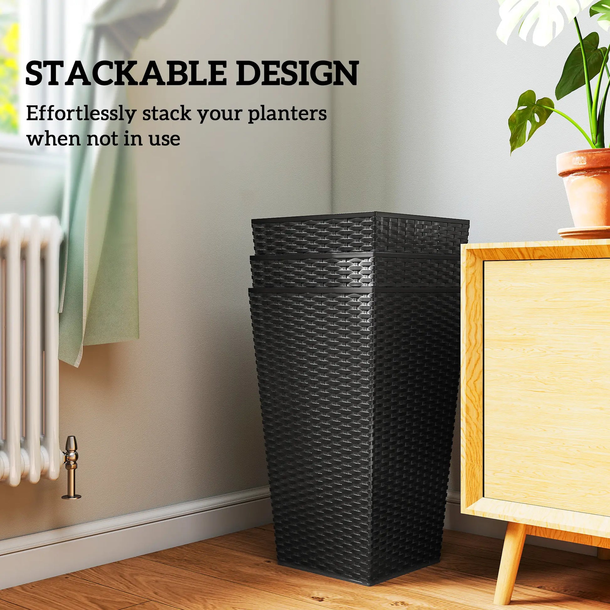 Set of 3 Tall Plant Stand, Outdoor Indoor Flower Pot, Black Garden Accessories at Gallery Canada