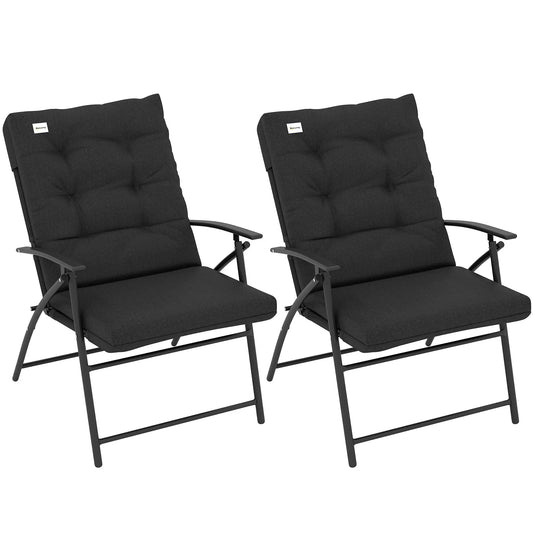 Outdoor Folding Chairs, Adjustable Backrest, Padded, Set of 2, Black Patio Chairs Black at Gallery Canada