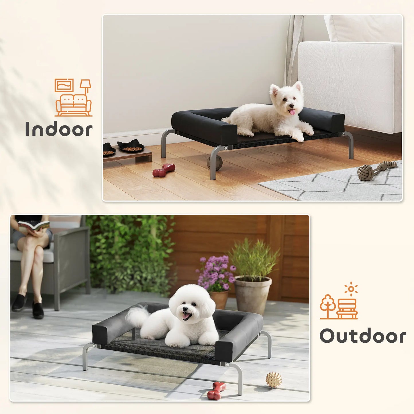 Elevated Dog Bed, Portable Raised Cot, Breathable Mesh, Water-Resistant Bolsters, Black Elevated Dog Beds at Gallery Canada