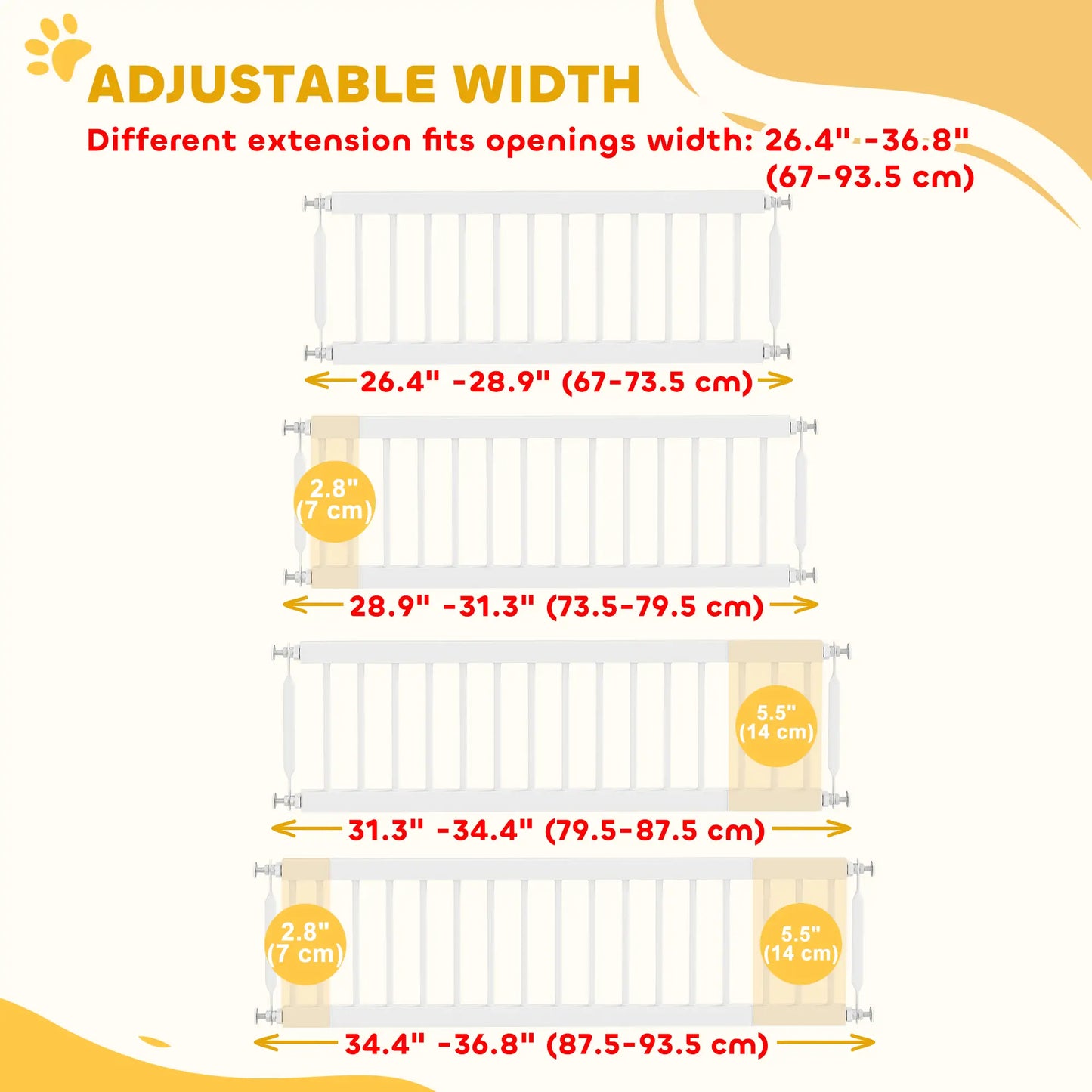 26"-37" Dog Gate, Adjustable Pet Gate, White Pet Gates at Gallery Canada