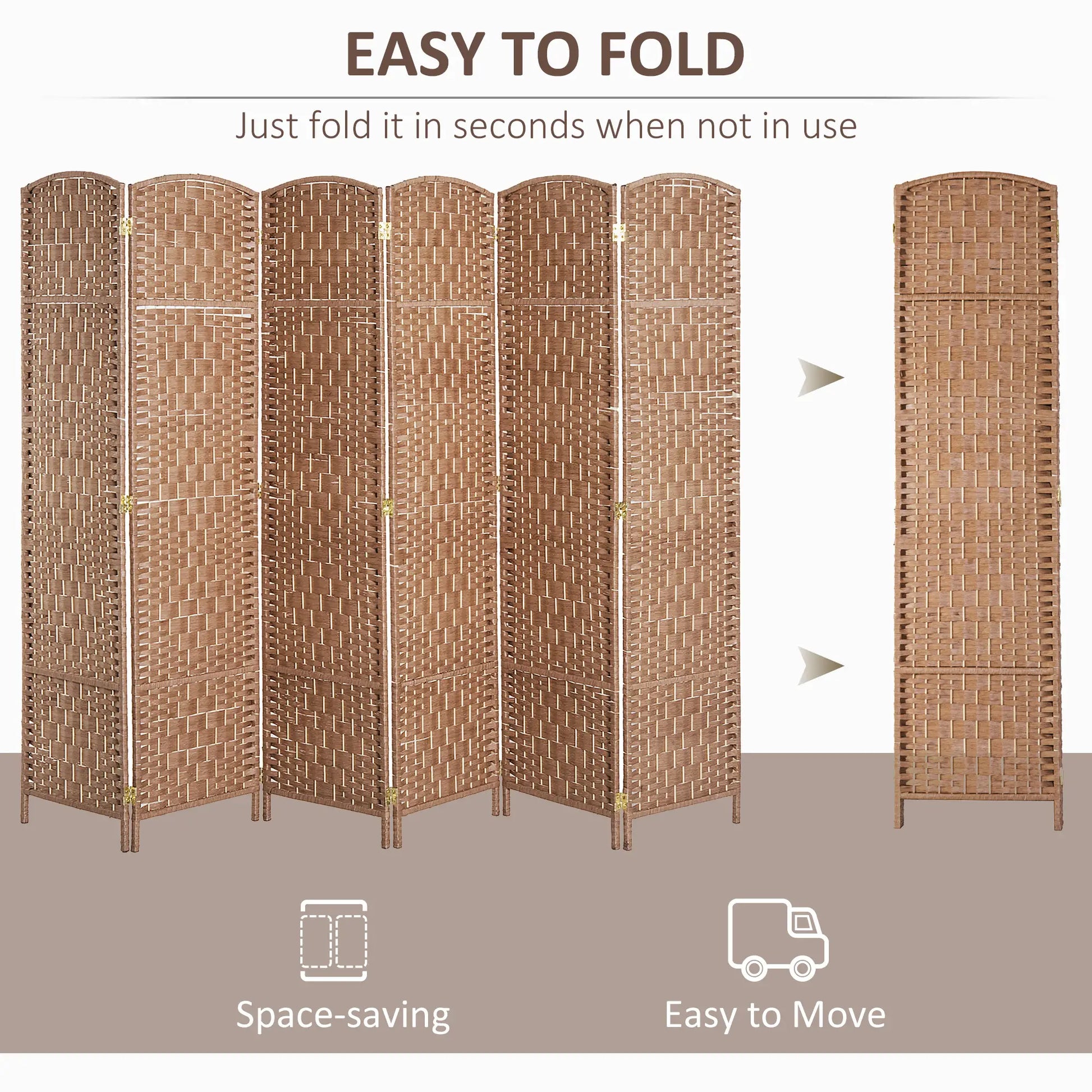 6ft Folding Room Divider, 6 Panel Wooden Frame, Natural Room Dividers at Gallery Canada