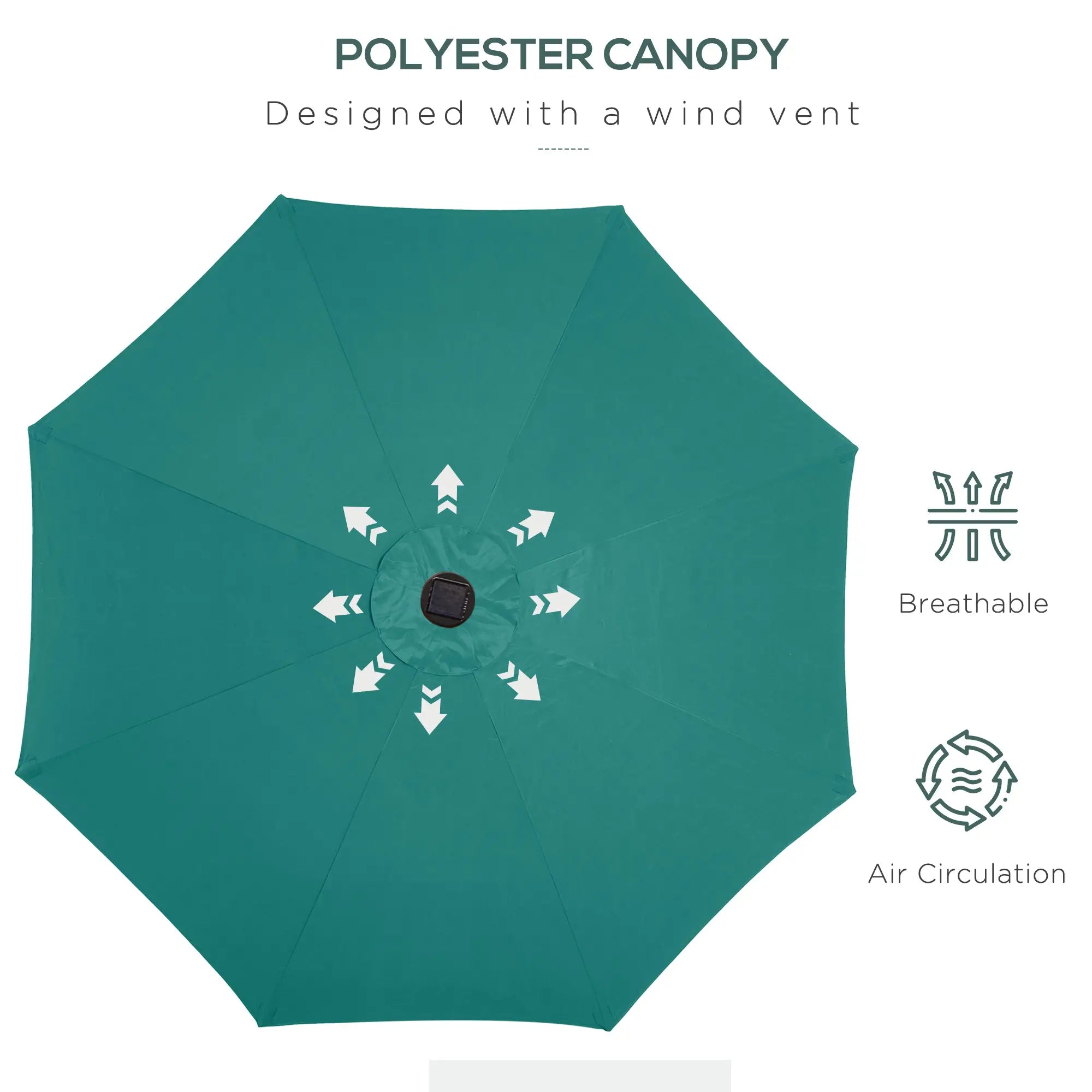 9ft Solar Patio Umbrella, 24 LED Lights, Tilt Canopy, Green Sun Umbrellas at Gallery Canada