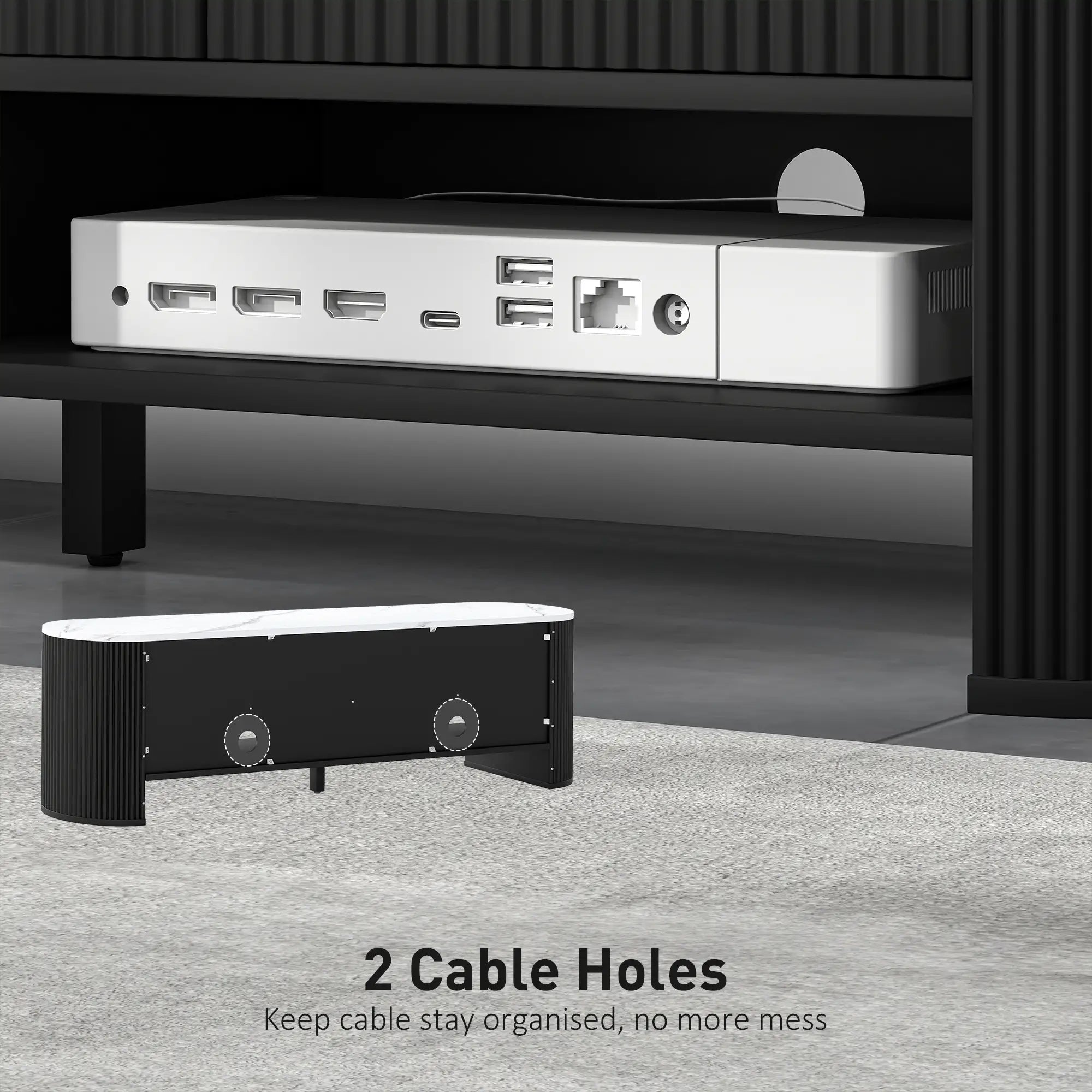 Modern TV Stand, Marble-Effect Top, 3 Drawers, 2 Shelves, 32-65 Inch, Black TV Stands at Gallery Canada