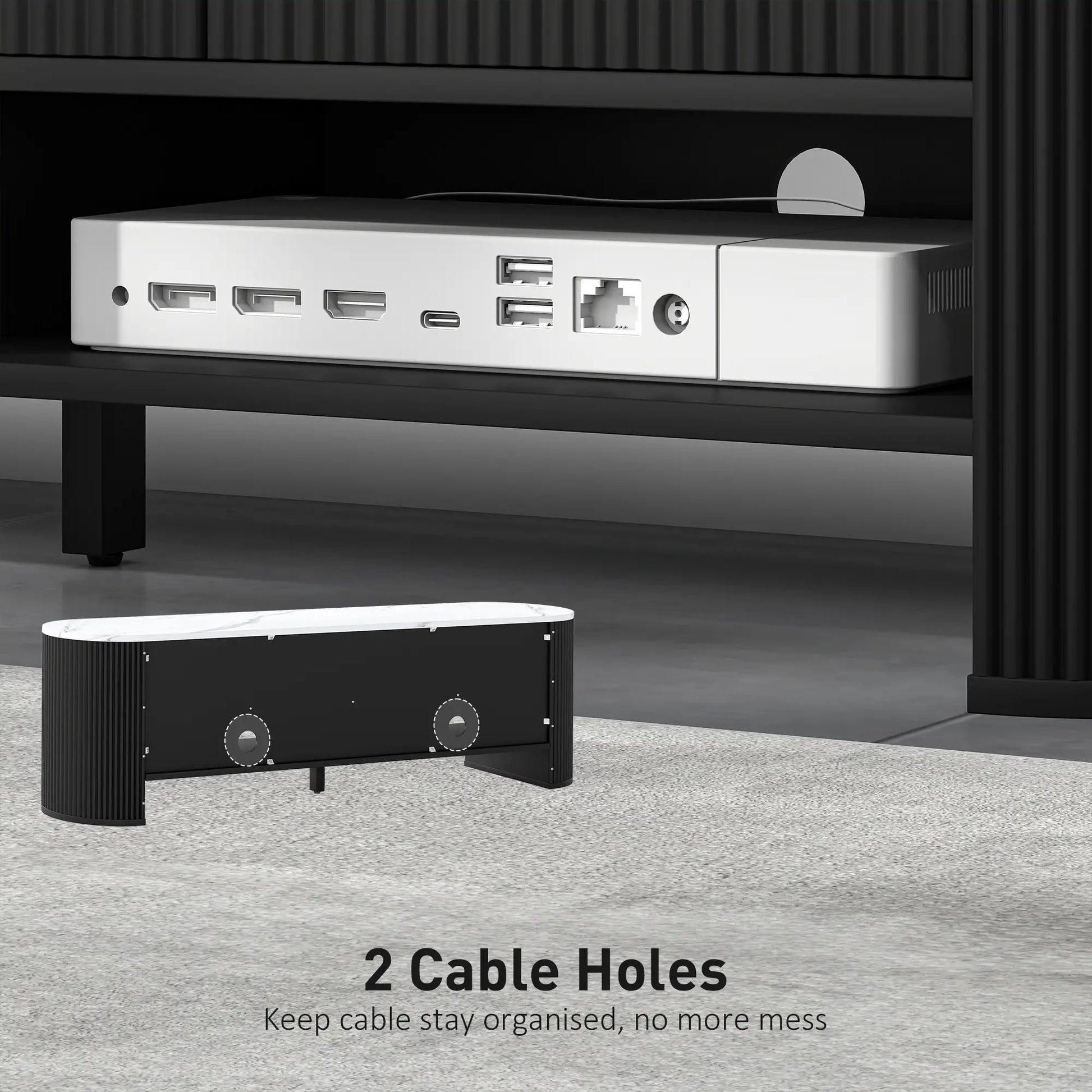 Modern TV Stand, Marble-Effect Top, 3 Drawers, 2 Shelves, 32-65 Inch, Black TV Stands at Gallery Canada