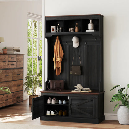 3-in-1 Hall Tree with Bench, Coat Rack, Shoe Storage, Distressed, Black Clothing Storage at Gallery Canada