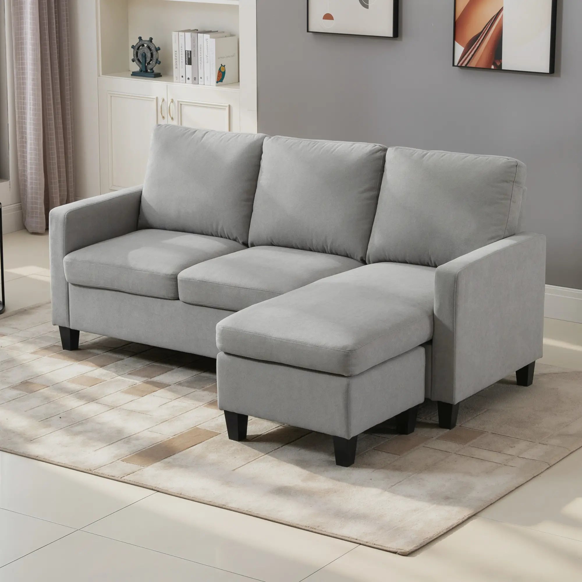 L-Shape Sectional Sofa with Ottoman, Modern Living Room Couch, Light Grey 3-Seater Sofas at Gallery Canada