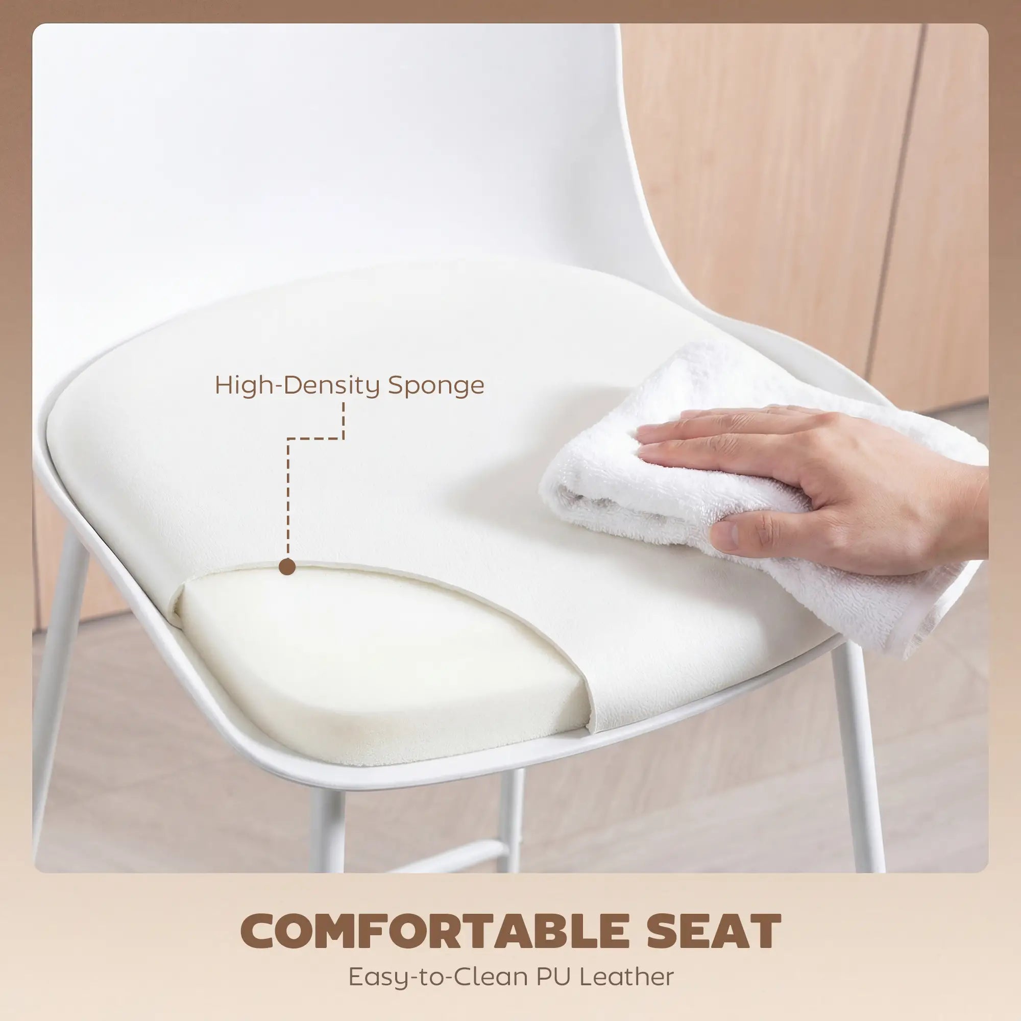 Modern Bar Stools Set of 2, PU Leather, Counter Height, White Bar Stools at Gallery Canada