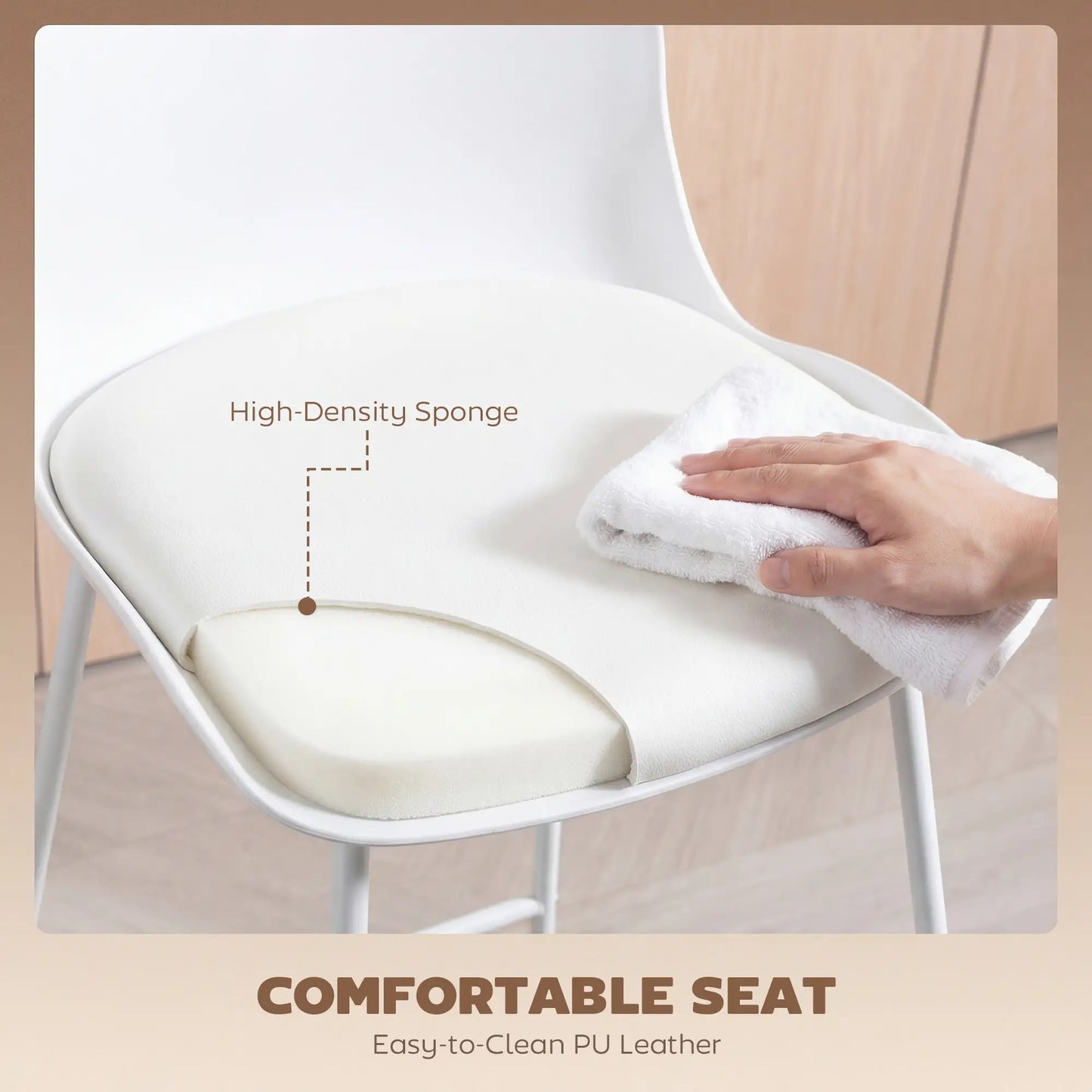 Modern Bar Stools Set of 2, PU Leather, Counter Height, White Bar Stools at Gallery Canada