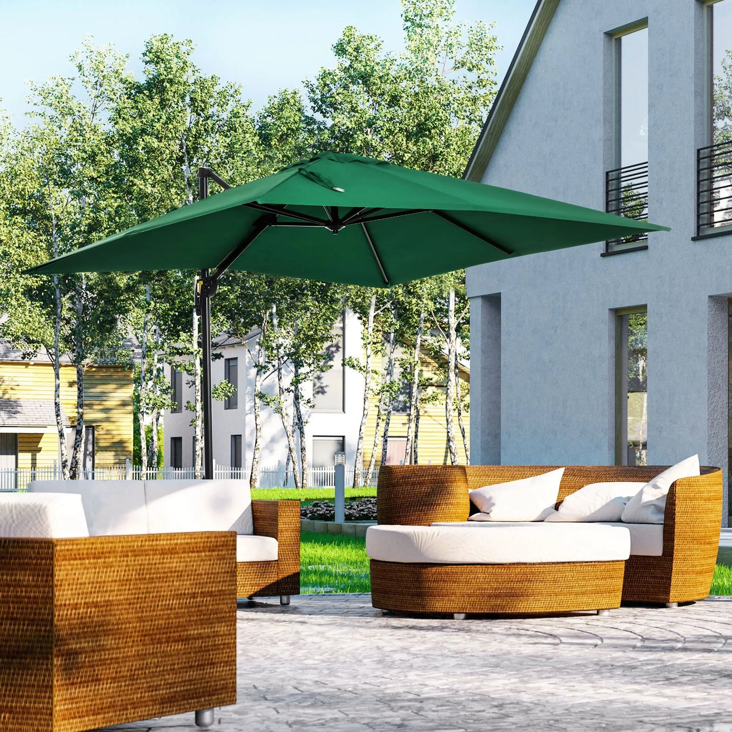 8' x 8' Square Cantilever Umbrella, 360° Rotation, Aluminum, Green Cantilever Umbrellas at Gallery Canada
