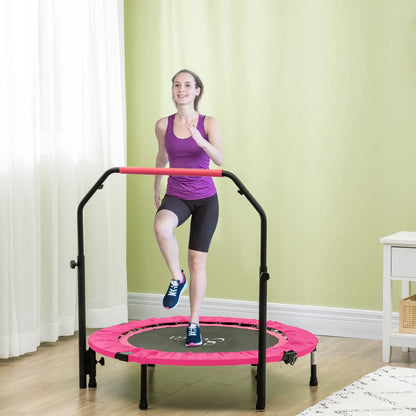 40" Foldable Mini Fitness Trampoline, Adjustable Foam Handle, Pink