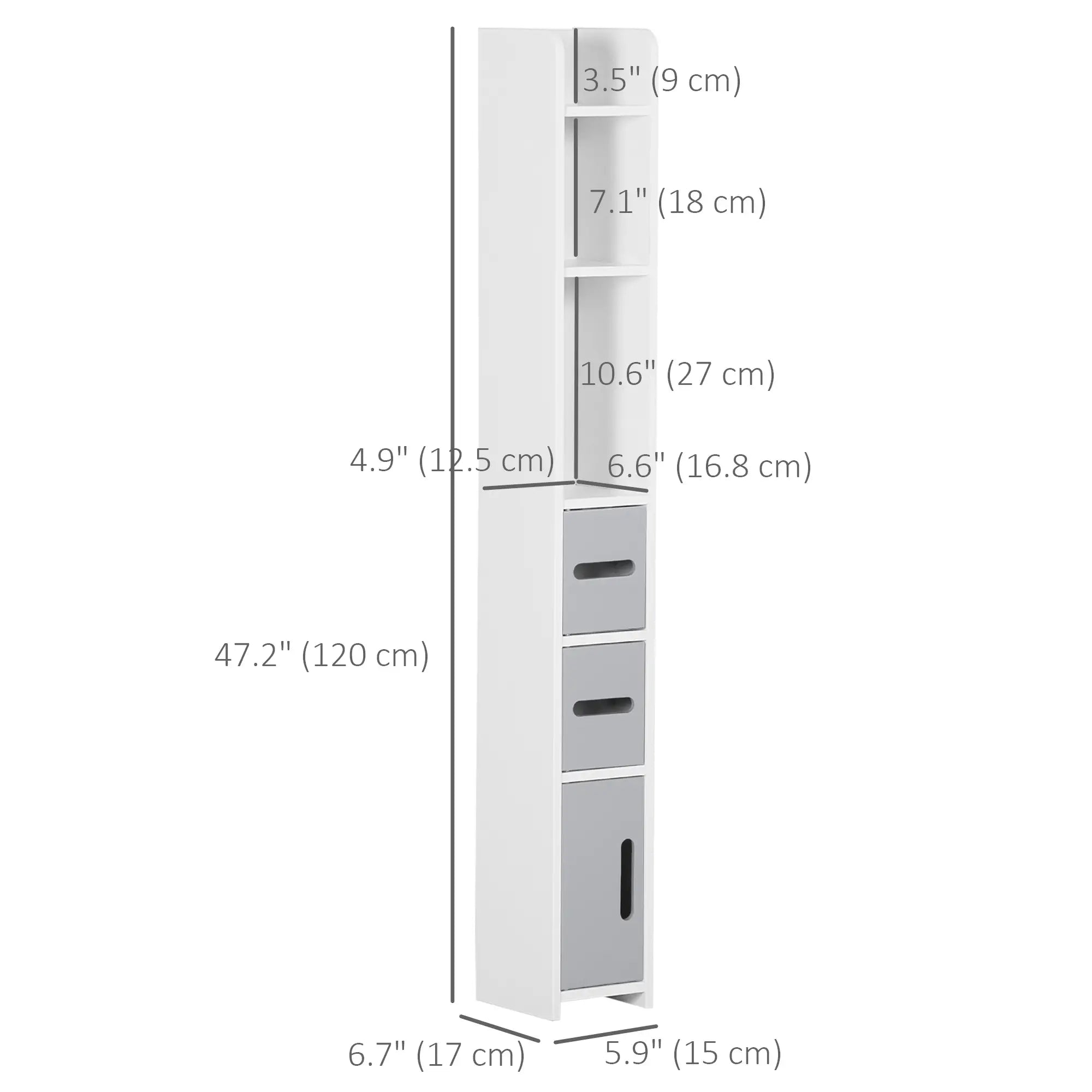 Freestanding Tall Bathroom Cabinet, Narrow Bathroom Storage Cabinet with Shelves and Cupboards, Grey and White Freestanding Bathroom Cabinets at Gallery Canada