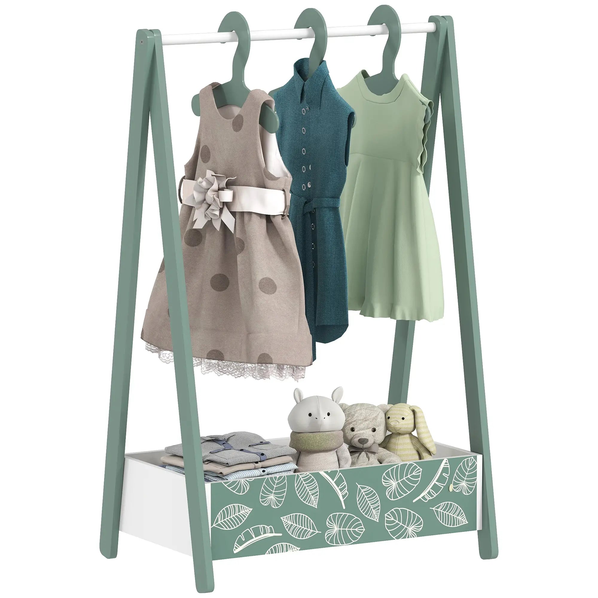 Kids Clothing Rack with Storage Shelf, Hangers, Green Kids Bedroom Furniture at Gallery Canada