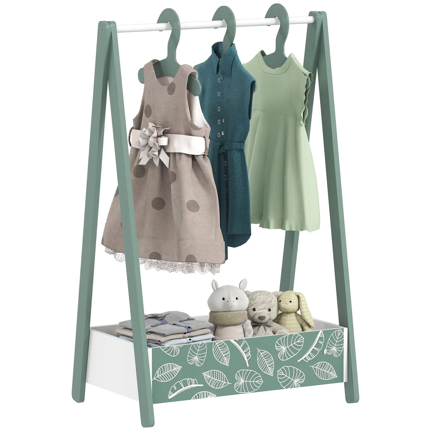 Kids Clothing Rack with Storage Shelf, Hangers, Green Kids Bedroom Furniture at Gallery Canada