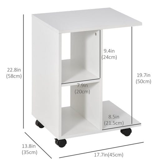 C-Shape Side Table End Table with Storage Open Shelf, Coffee Table on Wheels for Home Office Studio White - Gallery Canada