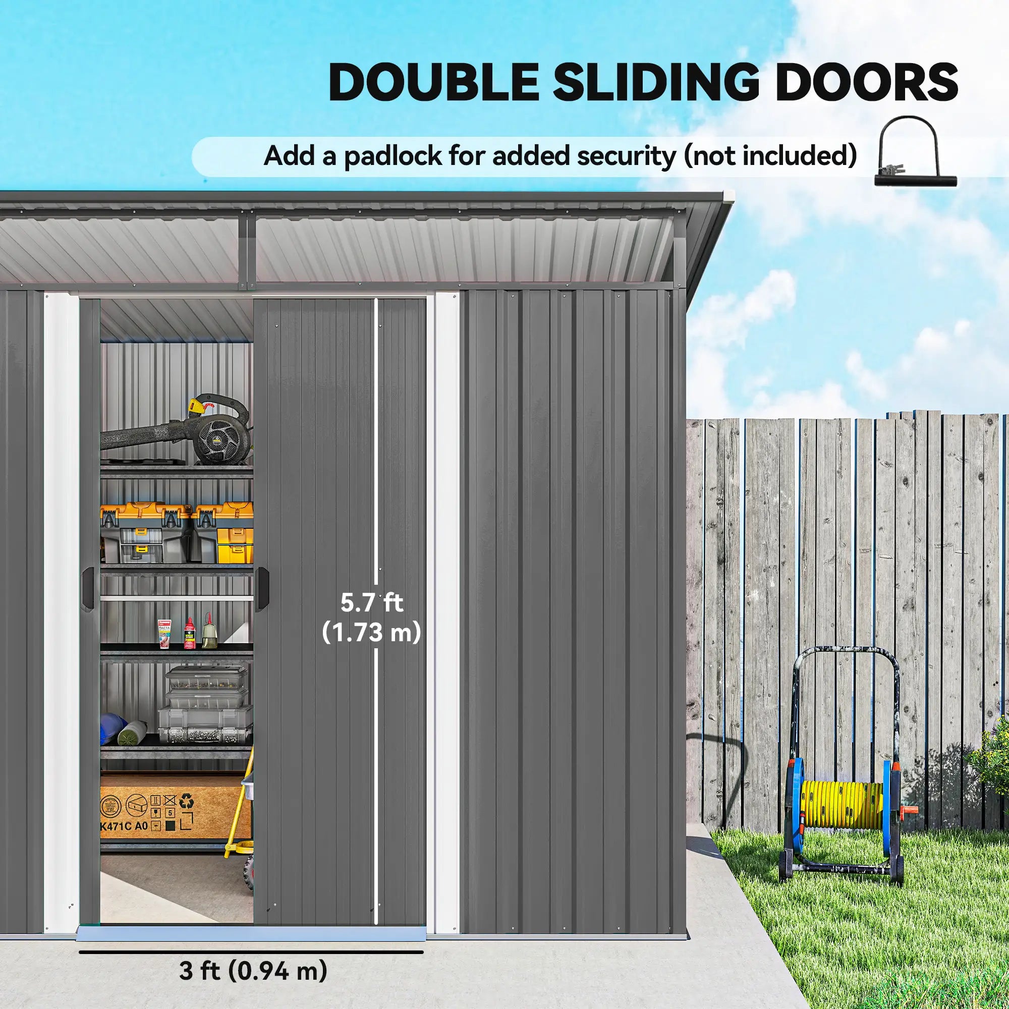 9' X 6.5' Outdoor Metal Garden Shed, Utility Tool Storage, Light Grey Sheds at Gallery Canada