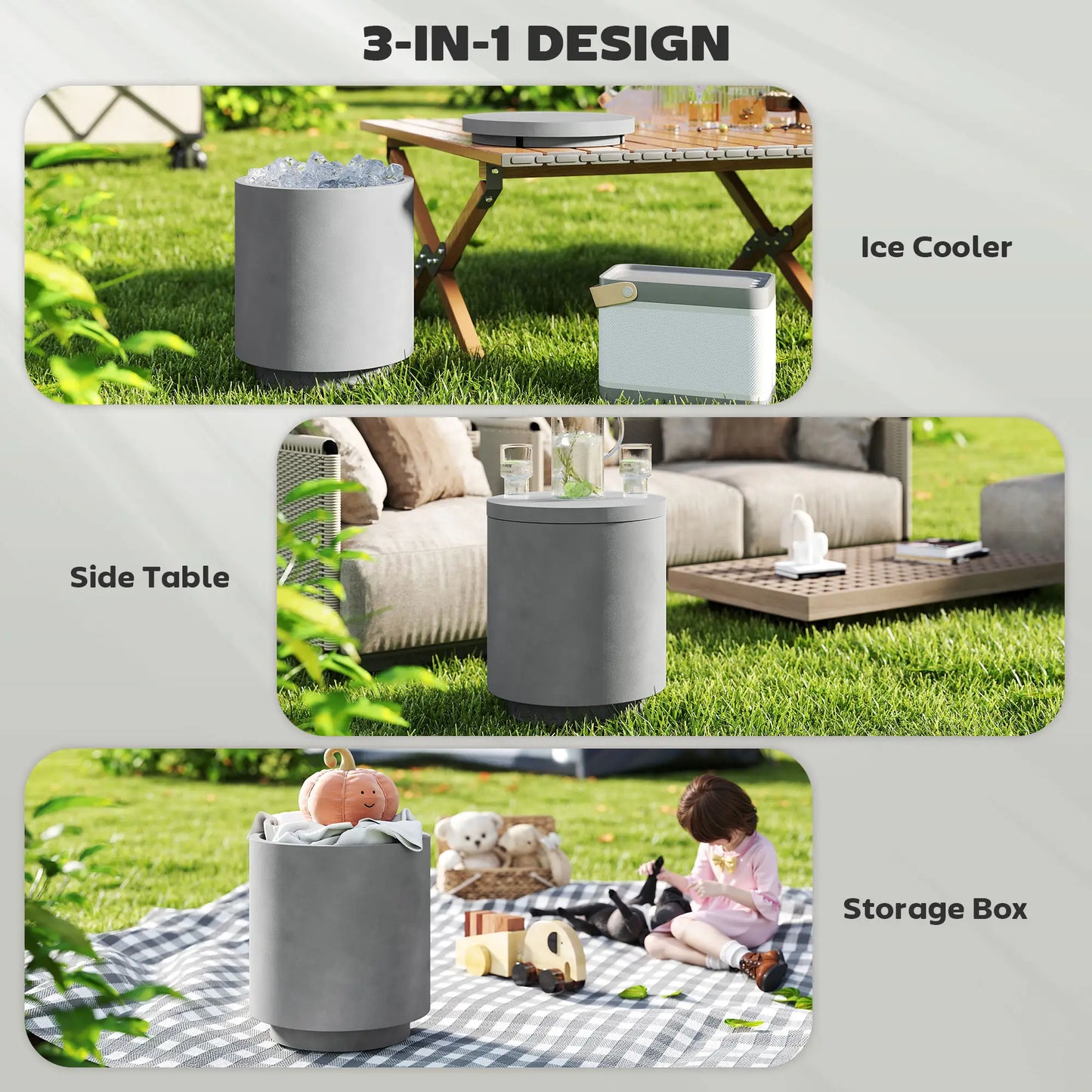 2.6 Gal Outdoor Side Table, 3-In-1 Concrete Cooler with Storage, Light Grey Side Tables at Gallery Canada