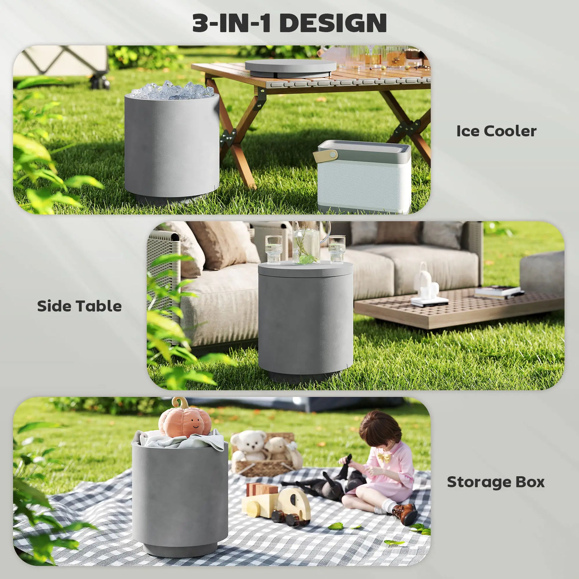 2.6 Gal Outdoor Side Table, 3-In-1 Concrete Cooler with Storage, Light Grey Side Tables at Gallery Canada