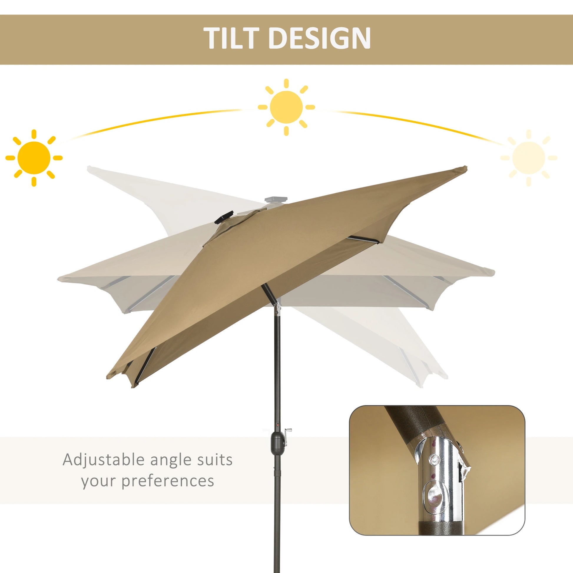 6.5x10ft Rectangle Solar Tilt Umbrella, Aluminum, Light Coffee Sun Umbrellas at Gallery Canada