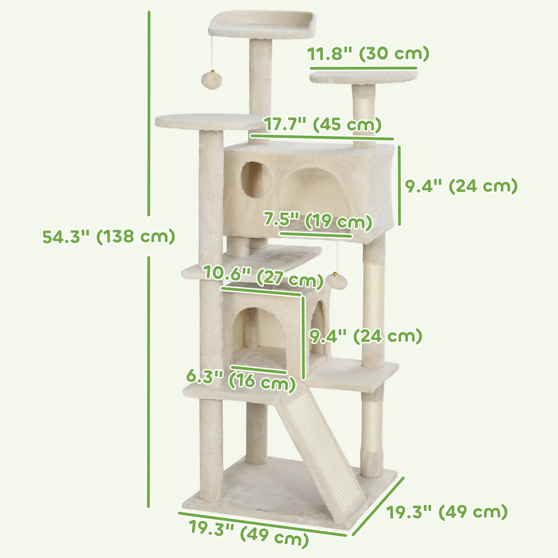54" Cat Tree, Multi-Level Tower with Scratching Posts, Condos, Beige Cat Towers at Gallery Canada
