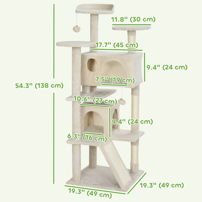54" Cat Tree, Multi-Level Tower with Scratching Posts, Condos, Beige Cat Towers at Gallery Canada