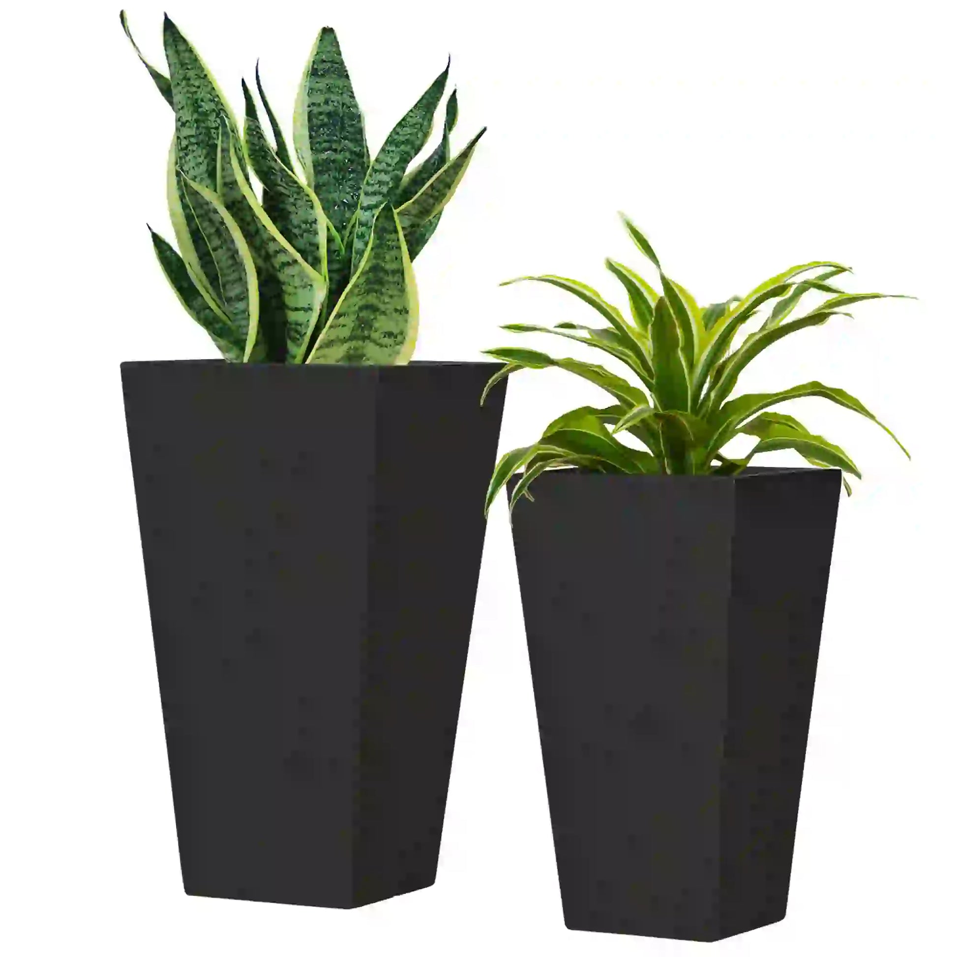 Set of 2 Tall Planters with Drainage Holes, 22" / 18" Outdoor Flower Pots for Patio, Yard, Garden, Black Garden Accessories Black at Gallery Canada