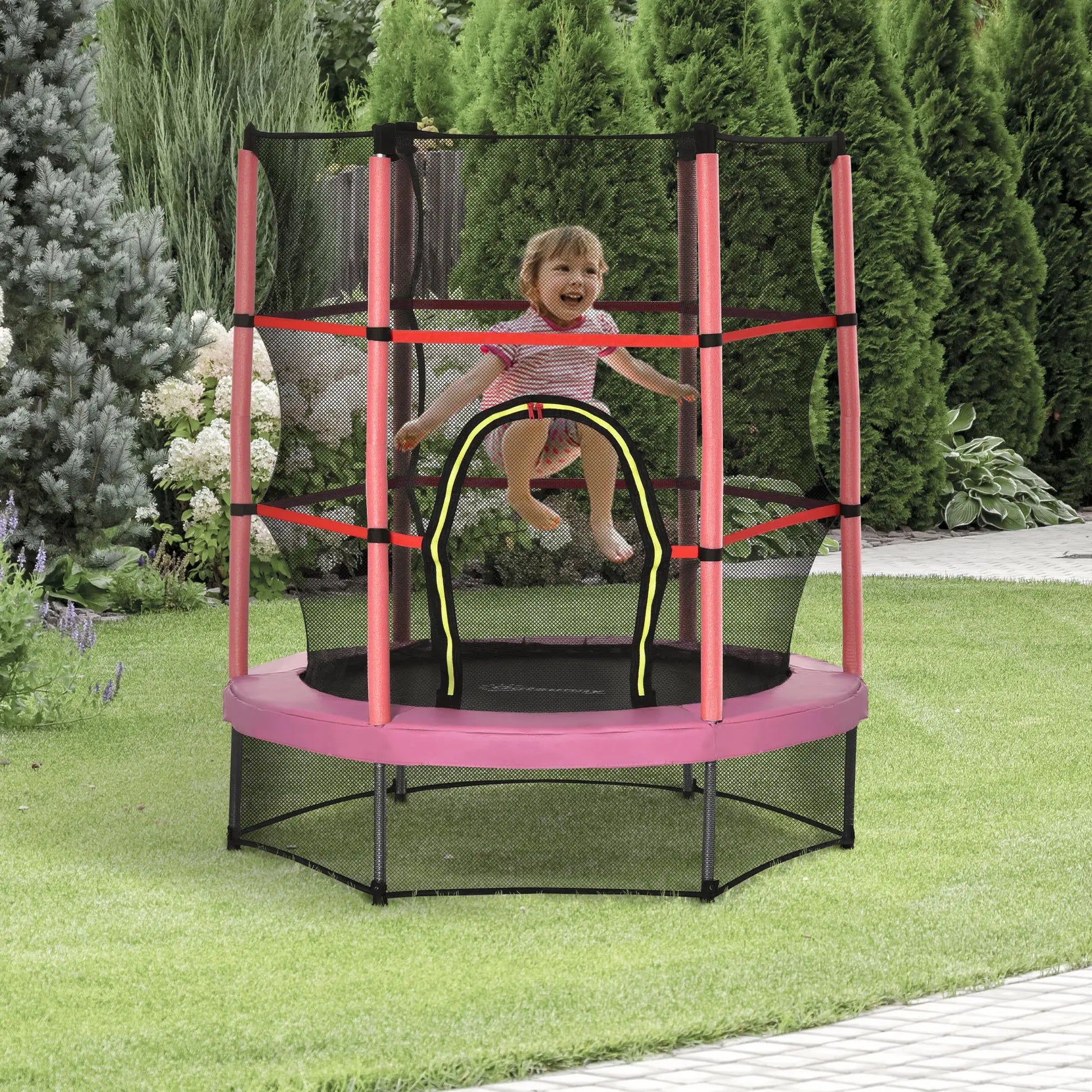 55" Kids Trampoline with Enclosure Net, Indoor/Outdoor, Pink Trampolines at Gallery Canada