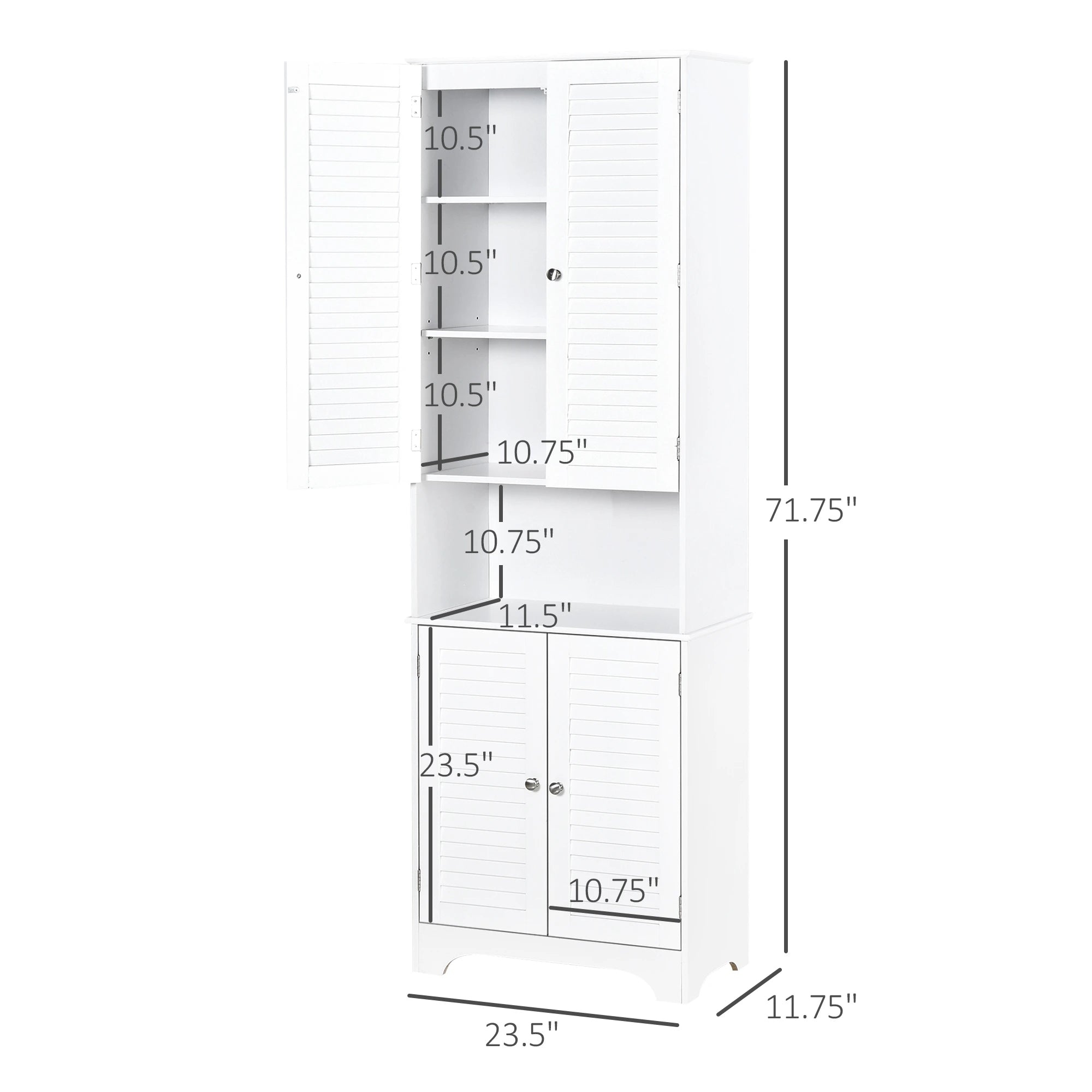 Tall Bathroom Storage Cabinet, 4 Shutter Doors, Adjustable Shelves, White Bathroom Cabinets at Gallery Canada