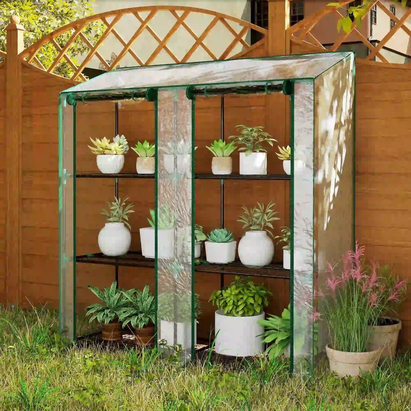 Portable Mini Greenhouse, 3 Tier Shelves, Reinforced Cover, 56.3" x 18.1" x 59.4" Greenhouses at Gallery Canada
