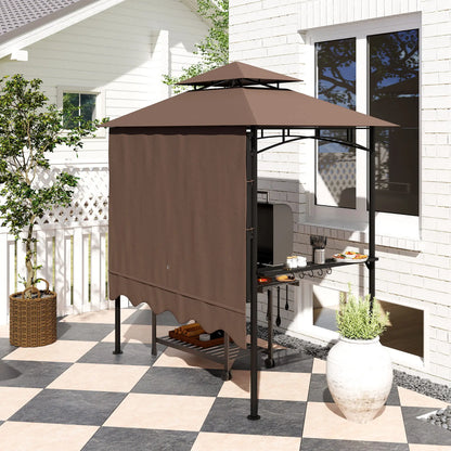 8' x 5' Grill Gazebo, Double Tiered Barbecue Shelter With Side Awning, Brown BBQ Grill Gazebos at Gallery Canada