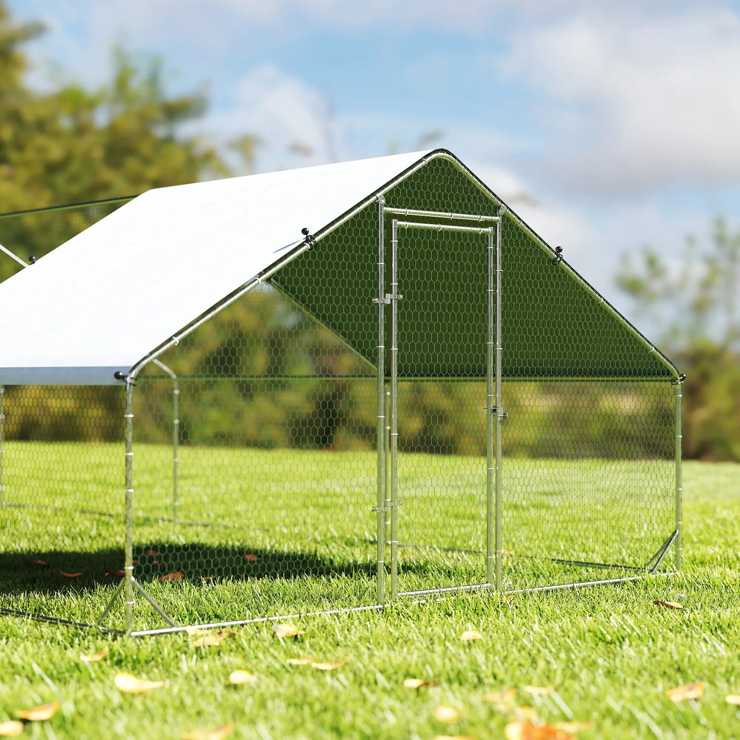 Metal Chicken Coop with Water- and UV-Protection Cover for Backyard Hen, Duck, Rabbit, 32.8' x 9.8' x 6.4' Chicken Coops at Gallery Canada