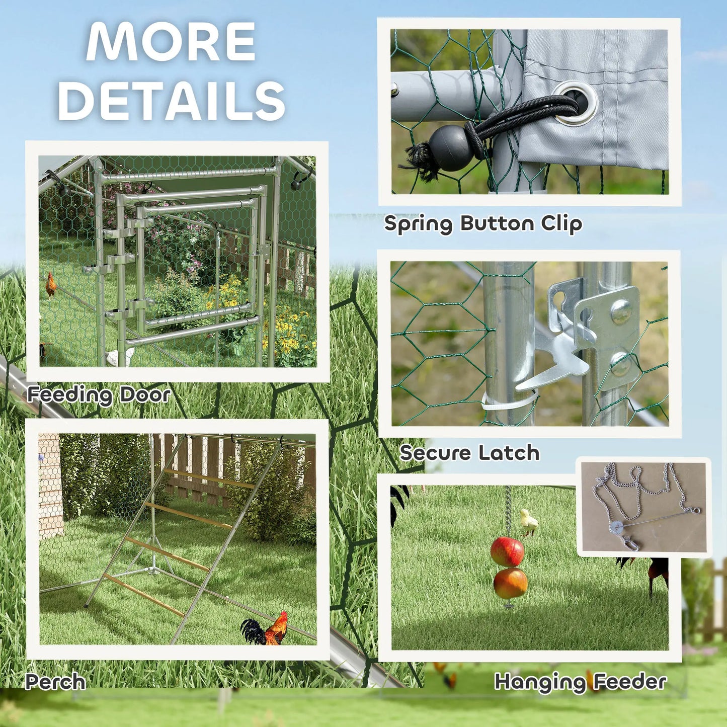 Large Metal Chicken Run, Waterproof UV-Resistant Cover, Feeding Door, Hanging Feeder, Perch, 24-30 Chickens Chicken Coops at Gallery Canada