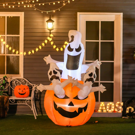 6FT Halloween Inflatable Jack-O-Lantern and Ghosts, Outdoor Blow Up Yard Decoration with Pumpkin Lantern and LED Lights for Garden, Lawn, Party, Holiday - Gallery Canada