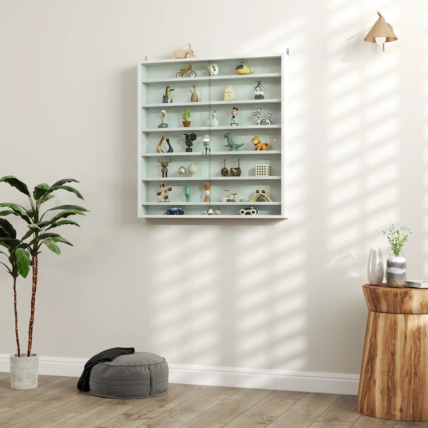 7-Tier Glass Curio Cabinet, 2 Glass Doors, 6 Adjustable Shelves, White Display Bookshelves at Gallery Canada